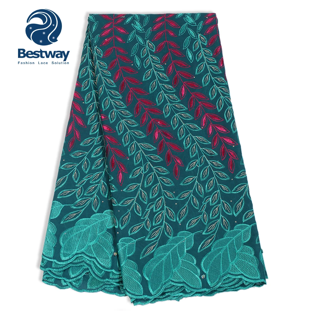 

Bestway Plain Leaf Embroidered Plants Swiss Voile Cotton Lace Fabric In Switzerland Nigerian Fabric Rhinestones Lace For Party