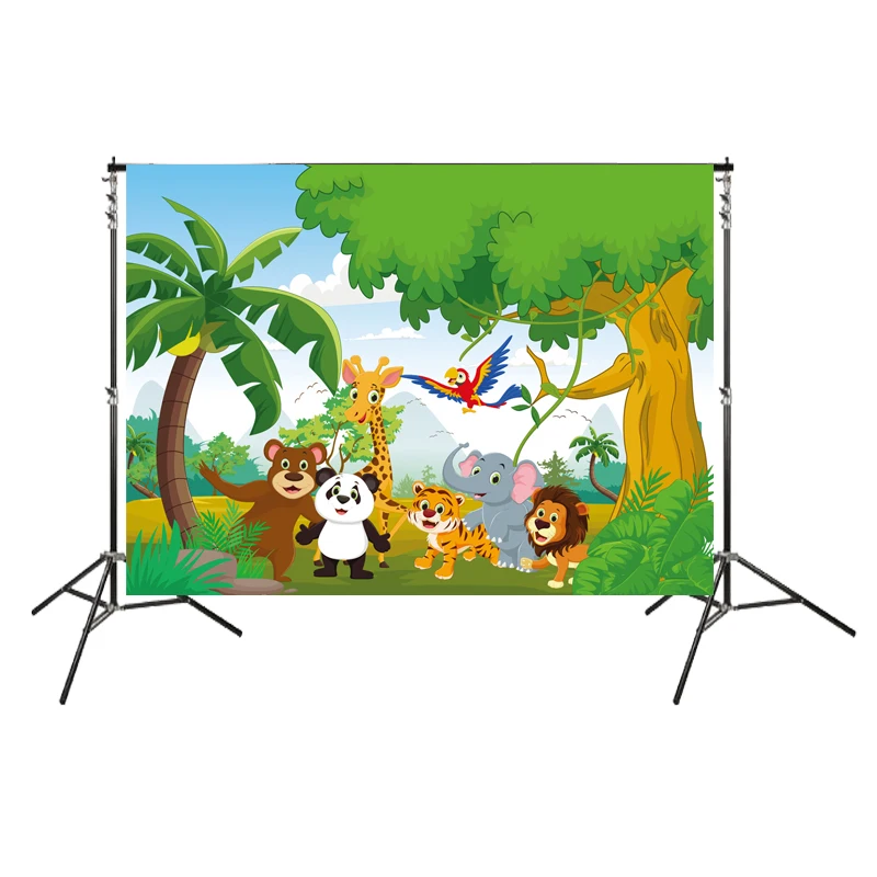 HUAYI Safari Jungle Birthday Banner Cute Baby Animal Forest Photography party background Photo photocall background wall XT-7562