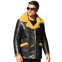 Модная куртка из натуральной овечьей шерсти с желтой подкладкой из меха овечьей кожи мужская зимняя куртка мужская меховая Красивая