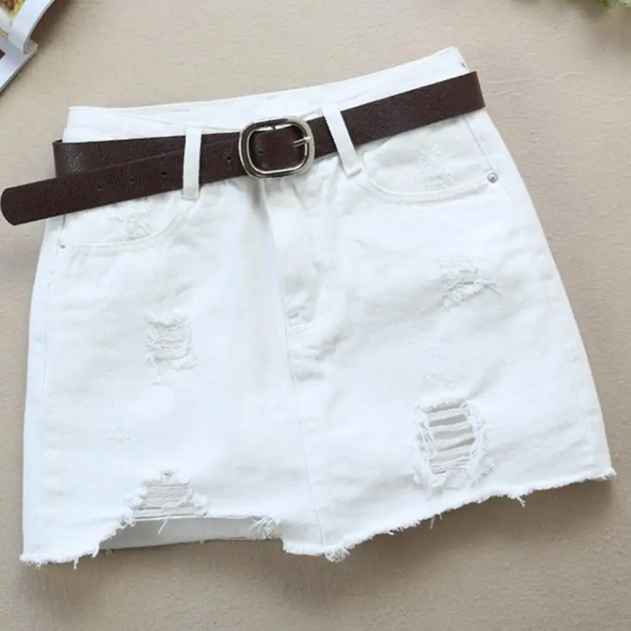 

plus size 2XL Spring and summer style Solid color Denim skirt women Burr hole Slim Elasticity Comfortable jeans mini skirt Anti