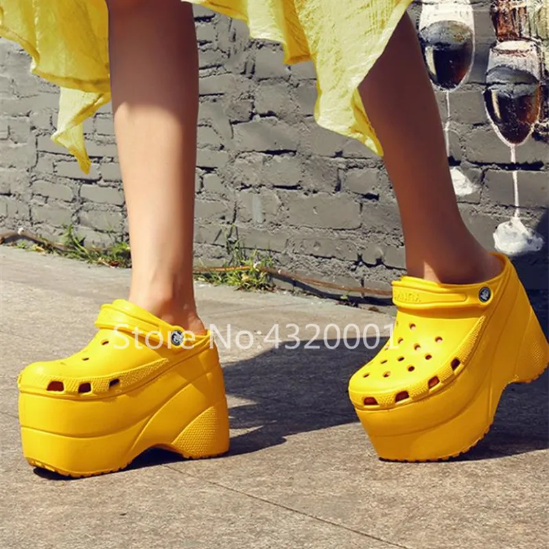 

Mujer Super High Heel Women Mules Black Pink Yellow Shoes Woman Cute Carton Embellishment Women Sandals Round Toe Cut Out