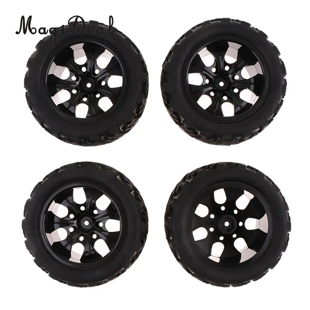 MagiDeal Rubber 4 Pieces 12mm Hub Wheel Rims Tires for 1/10 HSP HPI Traxxas Redcat RC Racing Car Crawler Truck