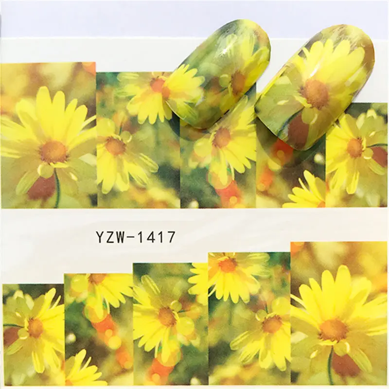1 лист хризантемы стили ногтей воды наклейки Красочные Полные Советы Дизайн ногтей цветок Советы украшения - Цвет: YZW-1417
