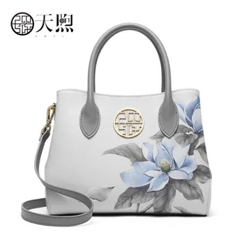 

Genuine Leather women bag 2019 new temperament large capacity printing handcuffs big bag Handbag bag female