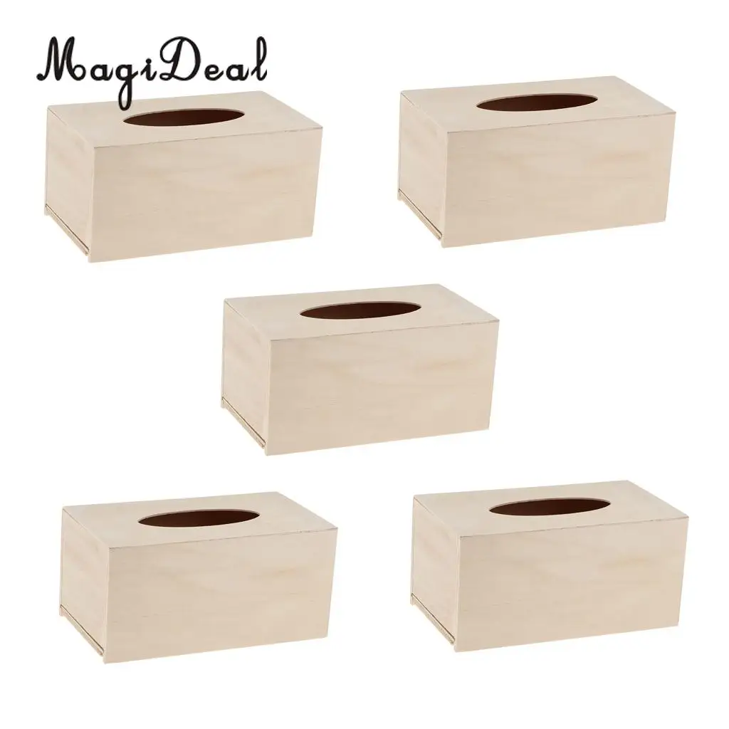 MagiDeal High Quality 5Pcs Unfinished Wood Tissue Box Holder Natural Wooden Box Cover Craft for