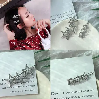 

Korean Style Women Girls Hollow Out Star Shape Hair Clips Glitter Rhinestone Decor Bobby Pins Faux Crystal Pentagram Hairpins