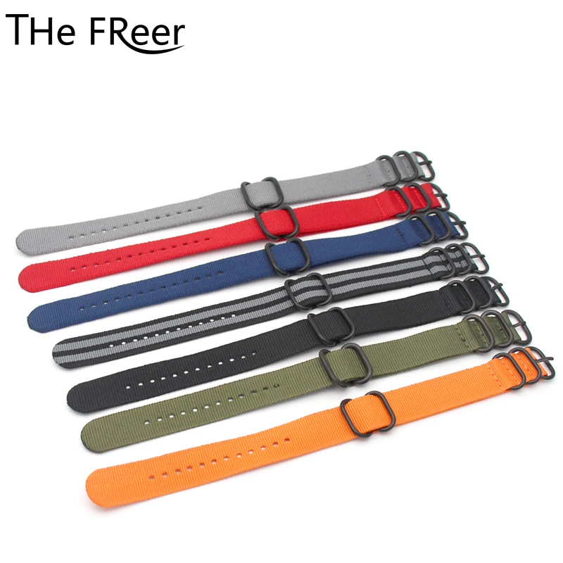

7 Colors NATO Watchband Nylon Strap Black Ring Buckle 18mm 20mm 22mm 24mm Striped Replacement Band Watch Accessories Straps