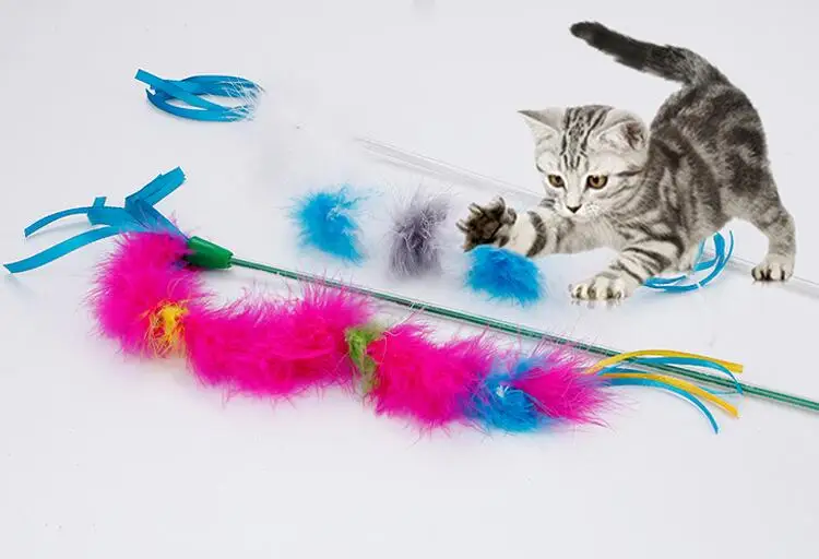 Turkey Feather cat teaser wand toys Stick For Cat Catcher Teaser Toy