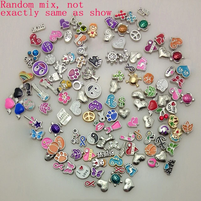100pcs lot for living glass locket mix design floating locket charms