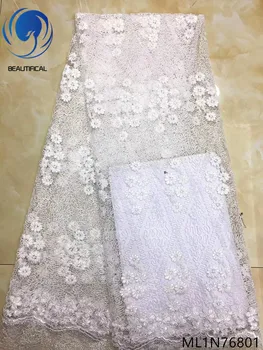 

BEAUTIFICAL african lace embroidery fabric white lace fabric high quality flowers lace fabric 5 yards/lot for lady ML1N768
