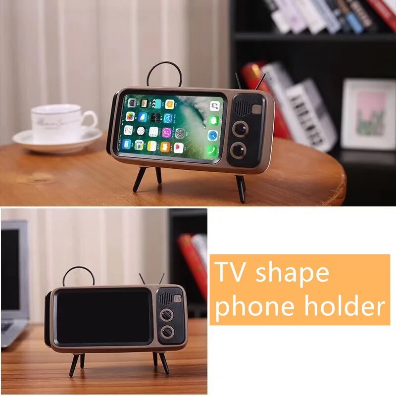 Portable Wireless Bluetooth Speaker Retro Home TV Mobile Phone Bracket BT Loudspeaker Audio Music Player For Smartphone