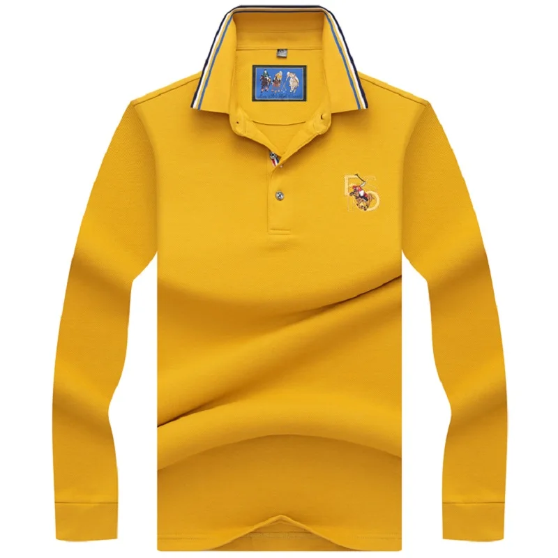 Hollirtiger желтая Мужская мода Camisa Polo рубашки с длинным рукавом мужская футболка поло бренды дышащие мужские футболки - Цвет: E8893