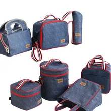 Denim Lunch Bag Kid Bento Box Insulated Pack Picnic Drink Food Thermal Ice Cooler Leisure Accessories