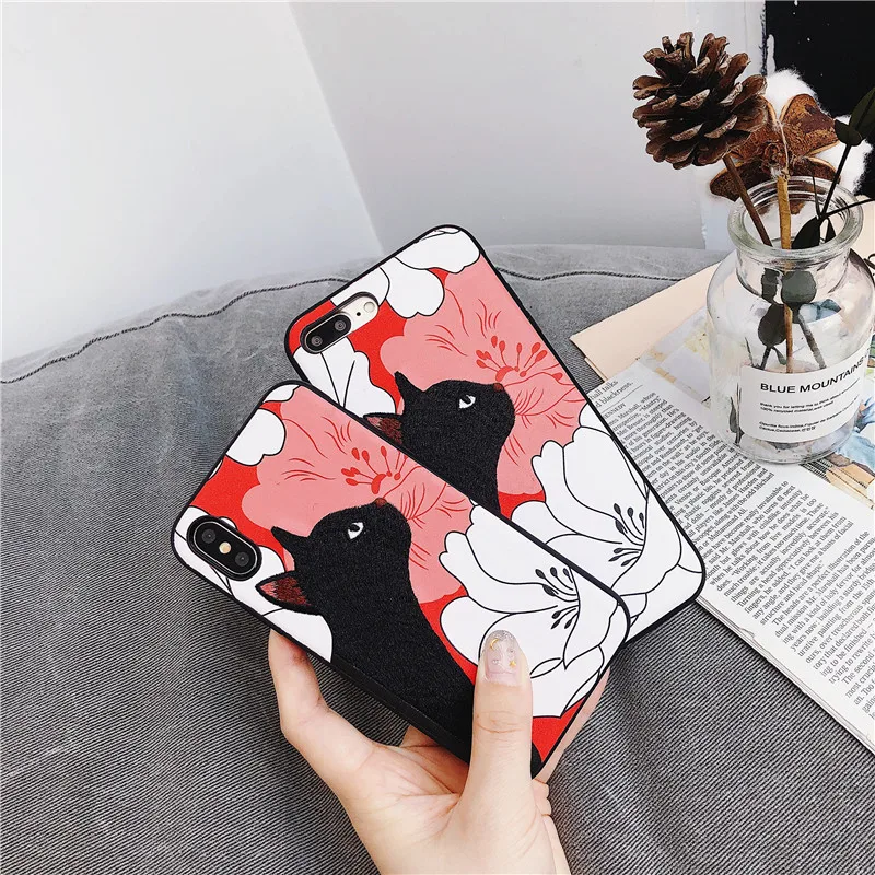 

Black Cat Summer Flower 3D Relief Case Silicon For Oneplus 5T 6 6T 7 Pro 7 Cover TPU Soft Luxury Fundas For Nokia 6 7 Plus Case