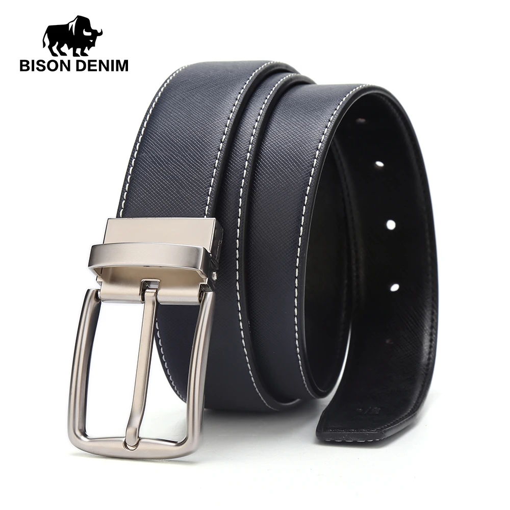 BISON DENIM Men Belt Luxury Genuine Leather Belts Strap Pin Buckle