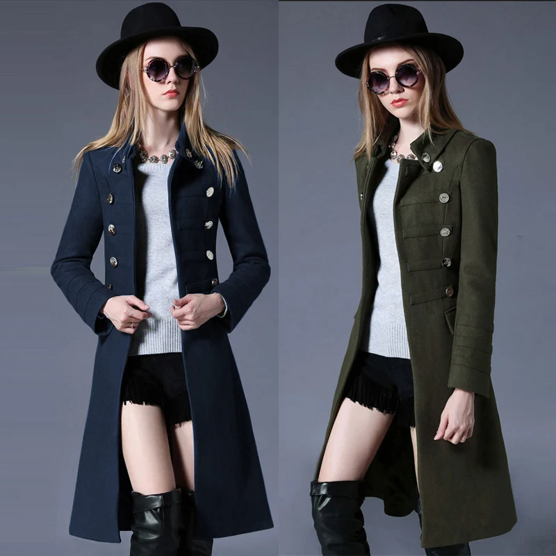 Модное офисное женское тонкое пальто, осенне-зимняя куртка, двубортное длинное пальто с воротником-стойкой для девочек