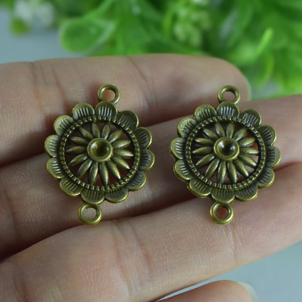 

6pieces 28x21mm Antique Bronze Charm Pendant Double hanging flower