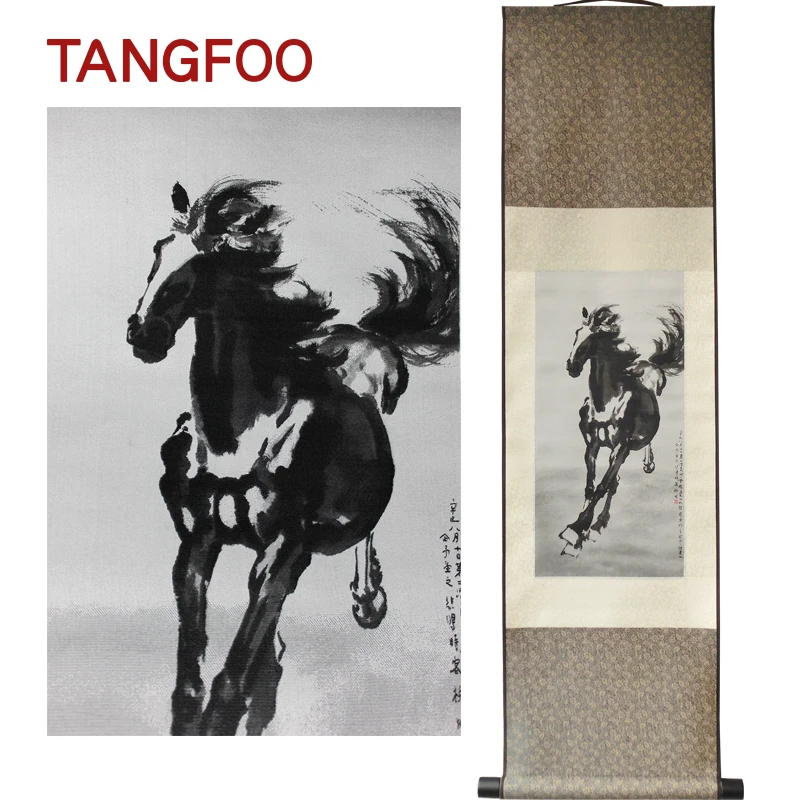 

Silk brocade painting Xu Beihong "benmatu" China special business gifts sent abroad foreigner celebrity scroll