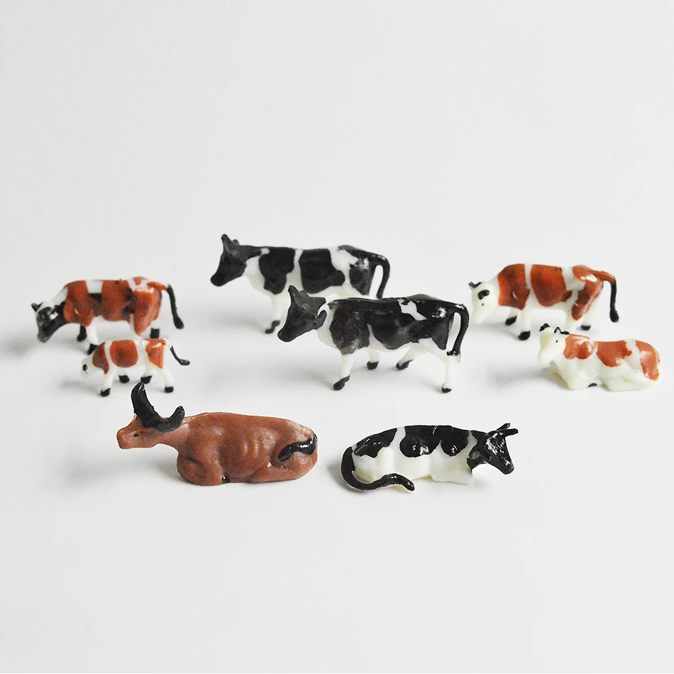 

50pcs HO Scale Model Painted Color Brown Farm Animals Cows for Model Architecture Layout 3types