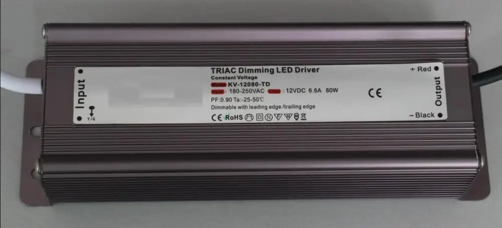 80W IP68 triac dimmable constant voltage led driver,AC90-130V/AC170-265V input,12V/80W output