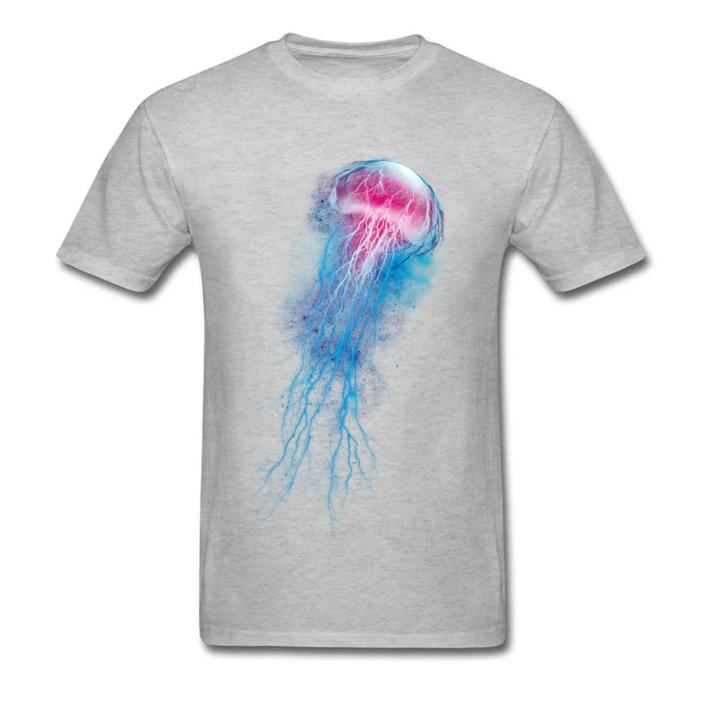 jellyfish storm T Shirts Short Sleeve Crazy High Quality Men Autumn Tops Shirt Crazy Tee Shirt Round Neck All Cotton jellyfish storm grey