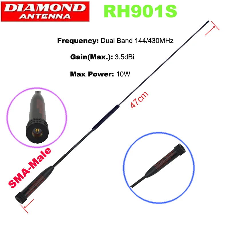 

Двухдиапазонная Антенна DIAMOND RH901S SMA-Male 144 МГц с высоким коэффициентом усиления 430 дБи