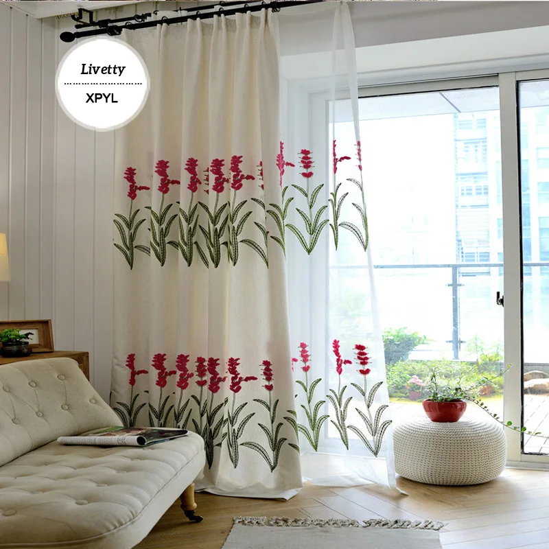 Linen Cotton Fabric Luxury Curtains Blackout For Bedroom Blinds Drapes Pastoral Chinese Floral