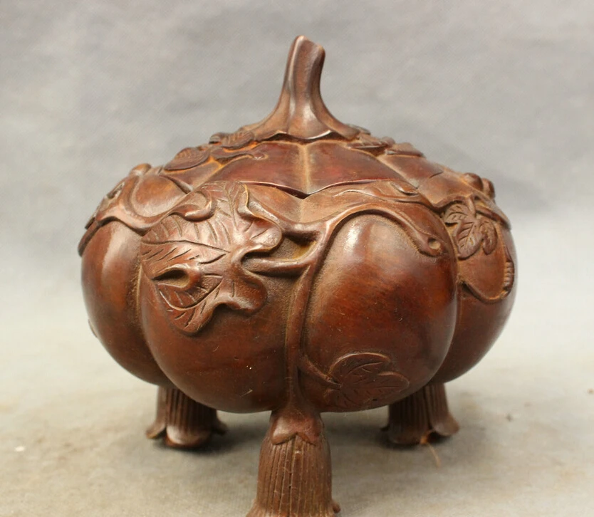 

S4718 Chinese Bronze Buddhist Pumpkin Shape Statue Hollow-out Incense Burner Censer D0317