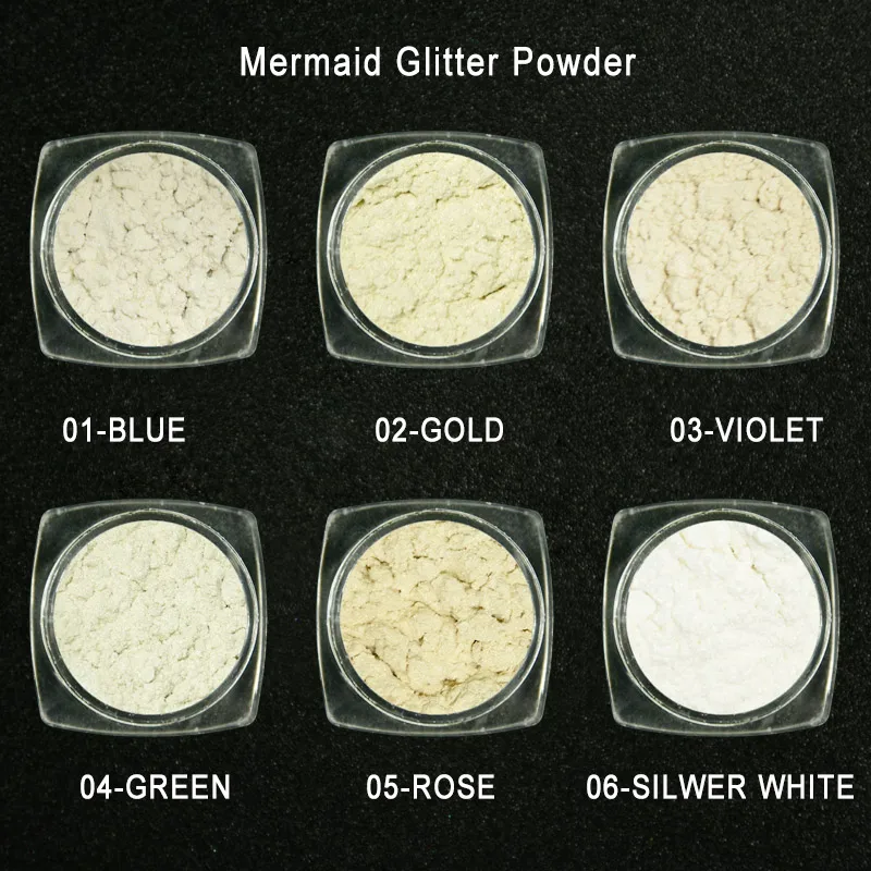 

Mermaid Nail Glitter Powder Blue Effect Glitters Pigment Nail Powder Dust Laser Nail Art Decorations,(5g jar , 6colors )MG01-06