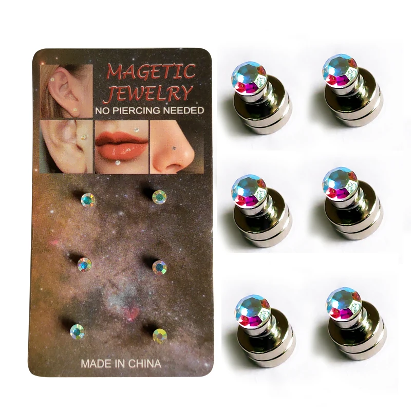 

Fashion 3mm Magnetic Stud Earring non piercing earring crytsal magnet nose stud 3 pairs/pack