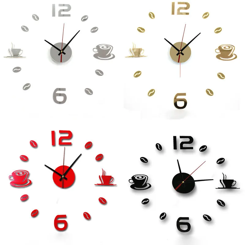 

DIY high quality Quartz Watch Office Acrylic Coffee Acrylic Self Adhesive Interior Wall Creative Decoration Mute Clock #4M13