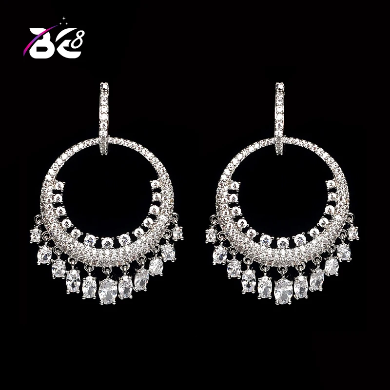 

Be 8 New Round Shape CZ Tassel Drop Earrings For women Brilliant White Gold Color Boucle D'oreille bijoux Party Show Gifts E-339