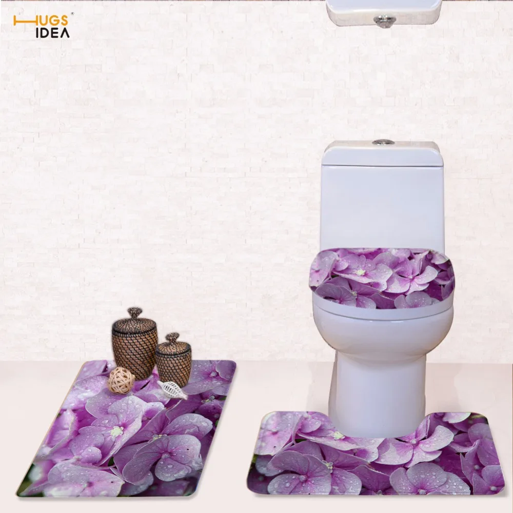 HUGSIDEA Beautiful Flower 3D Printing Toilet Seat Cover Bathroom Ground