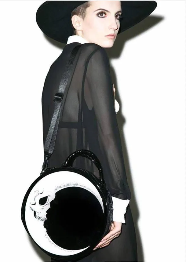 Модный стиль Женская Панк темная череп голова гром вспышка печать готический крест тело луна сумка через плечо круглая сумка Новинка