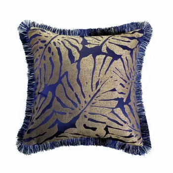 

Contemporary Decorative Rain forest Banana Leaves Dark Green Blue Fringe 45 x 45 cm Sofa Cushion Cover Square Woven Pillow Case