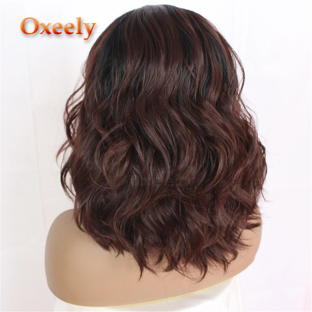 Oxeely короткие коричневые волосы синтетический парик с Омбре парики с волнистыми волосами для черных женщин темных корней Детские волосы прядь натуральных волос