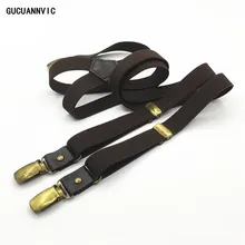 GUCUANNVIC коричневый подтяжки с 3 зажимами подтяжки с пряжками для мужчин кожаный Бронзовый зажим ретро держатель для рубашки DK119