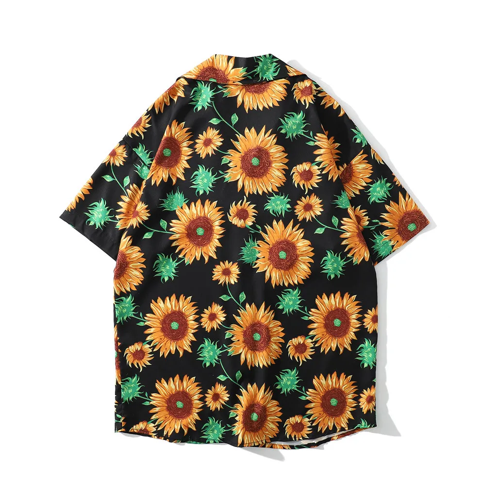  Womail Fashion Plus Size Shirts Mens Summer Sunflower Pattern Shirts Casual Short Sleeve Beach Loos