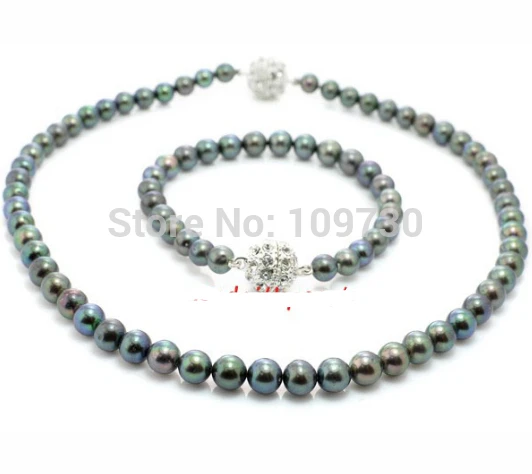 

Jewelry 00741 LOT Freshwater Pearl necklace bracelet Set (Black, White, Lavender) (A0513)