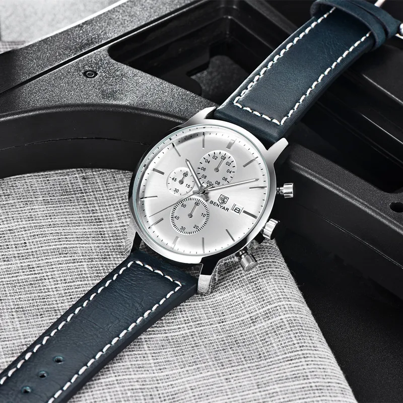 Skup BENYAR męskie zegarki biznes moda męskie zegarki wojskowe sportowe chronograf Top marka luksusowy zegarek na rękę mężczyzna Reloj Hombre nowy