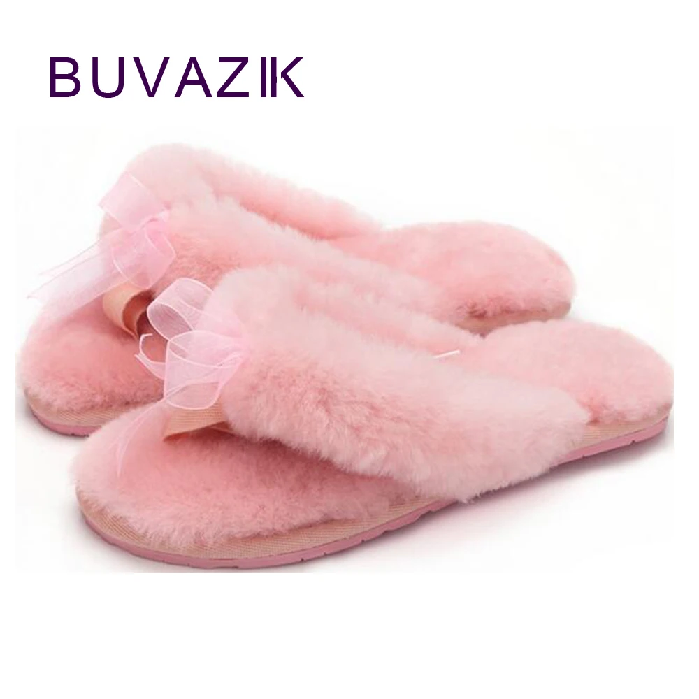 

2018 new sheep fur women slippers wool fleece flip flops clip feet hairy female warm shoes