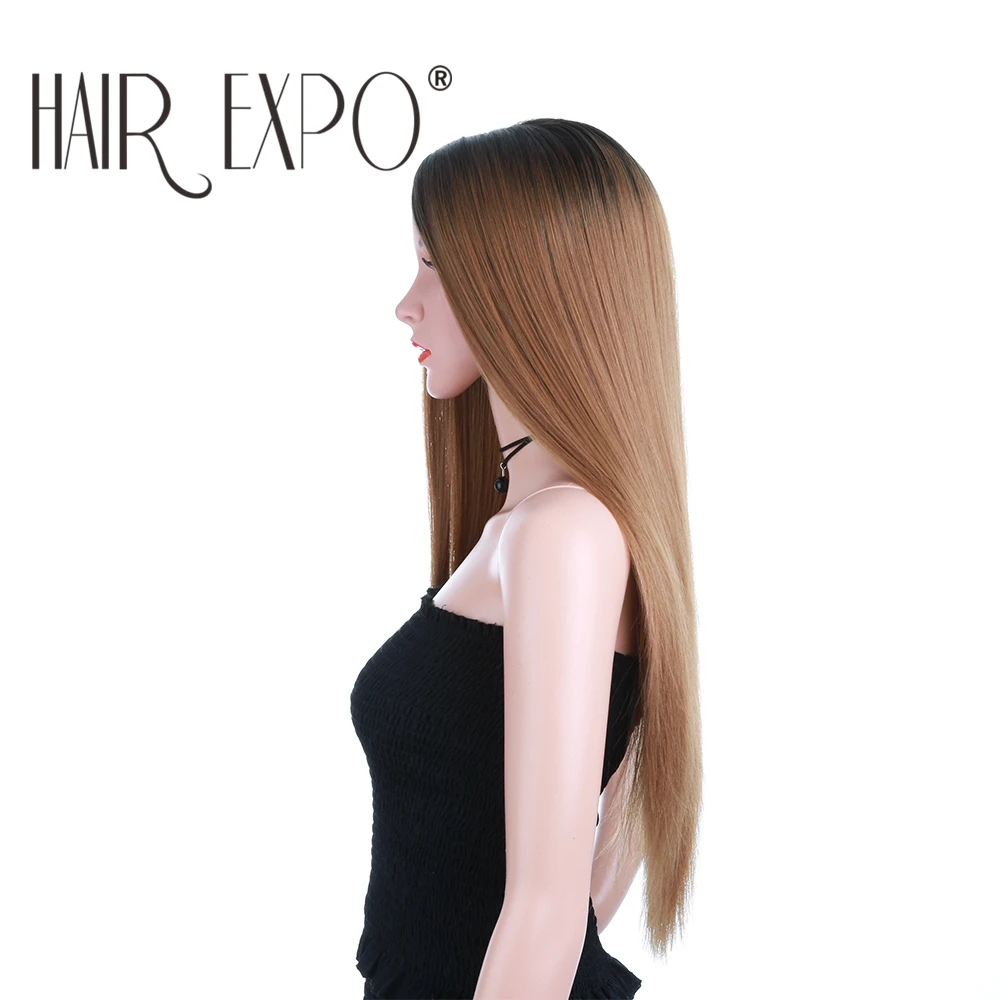26 дюймов длинные прямые синтетические кружева спереди парик высокая температура волокна Glueless натуральный волос парик волос Expo City