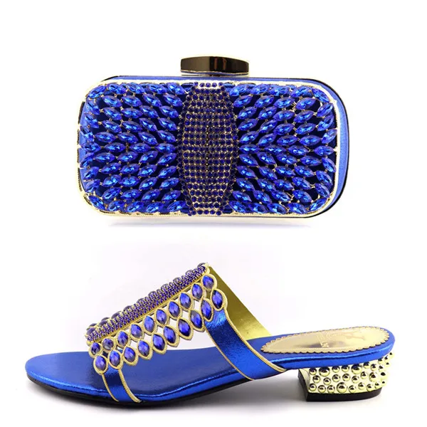 0730/золото последние высокие каблуки итальянский комплект из туфель и сумочки вечерние для женщин в нигерийском стиле женские свадебные туфли и сумк - Цвет: blue shoe and bag