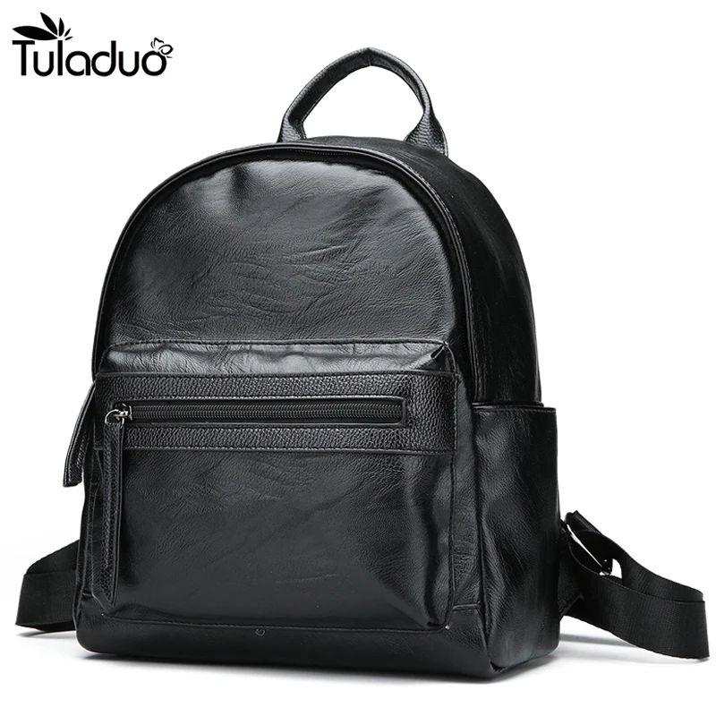

2018 Women Shoulder Bag Black Leather Softback Small Fashion Leisure Preppy Style Bag Teenagers Girls Mochilas Travel Backpack
