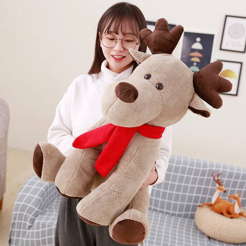 Hot Huggable Stuffed Animal Soft Toy Moose Creative Red Scarf Reindeer Plush Doll Kids toy Christmas year gift toys for children Hot Huggable Stuffed Animal Soft Toy Moose Creative Red Scarf Reindeer Plush Doll Kids toy Christmas year gift toys for children