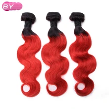 BY Brazilian Pre-Colored Body Wave Raw Hair 1B-RED Color One Piece Non-Remy Human Hair 12-24 inch For Salon Hair Extension