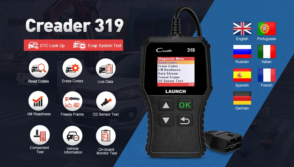 Launch Creader 319 OBD2 сканер для считывания кодов неисправностей автомобиля полный OBDII сканер автоматический диагностический инструмент для сканирования Автосканер диагностические инструменты