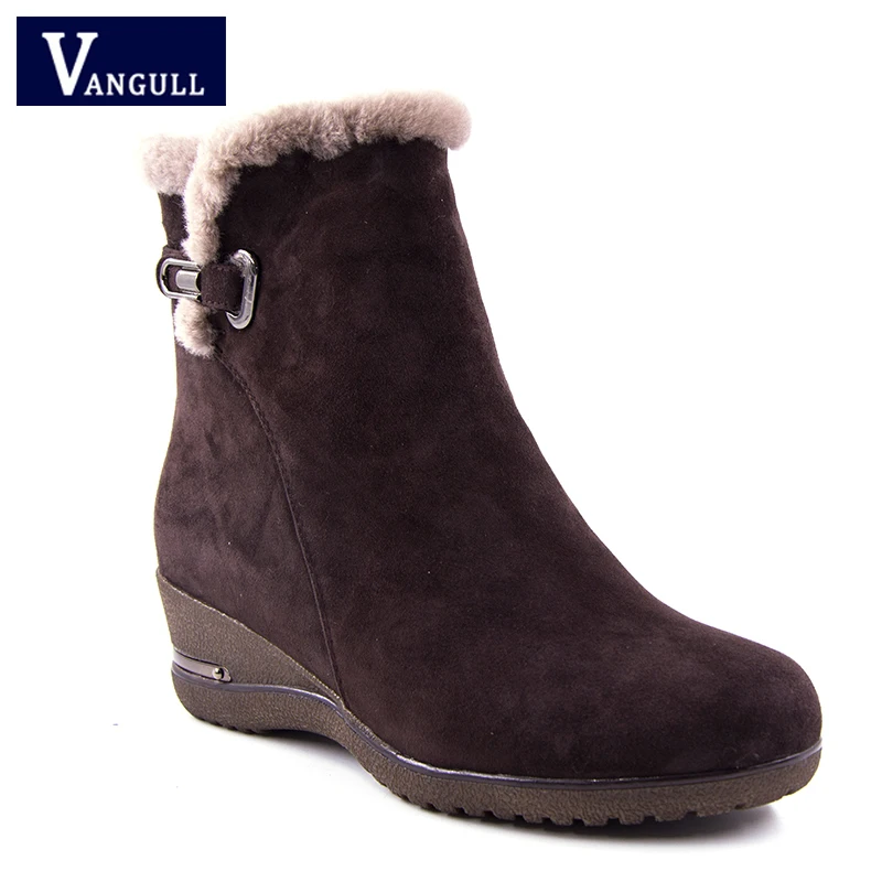 

Warm Wool Women's Shoes 2018 Winter Kid Suede Solid Round Toe Ladies Snow Boots Wedges zipper Fashion Hight Qulity Women's Boots