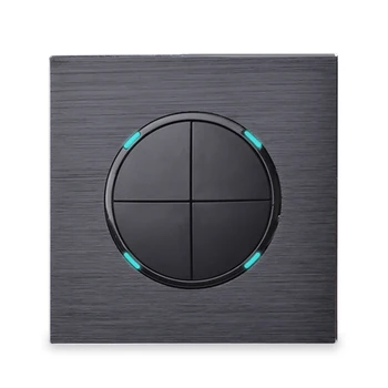 

LED Indicator Black Aluminum Metal Panel Luxurious 4 Gang 1 Way Random Click On/Off Wall Light Switch EU Plug