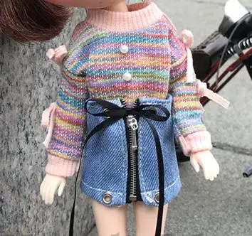 Прекрасный Радужный свитер/джинсовая юбка для Holala, Blyth, средний Blyth аксессуары для кукол - Цвет: 1 sweater 1 skirt